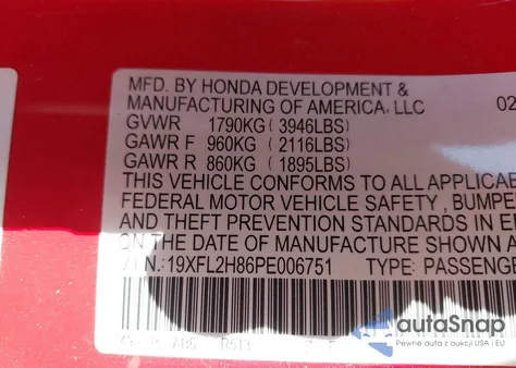 2023 Honda Civic Sport из США, поврежденный, VIN 19XFL2H86PE006751